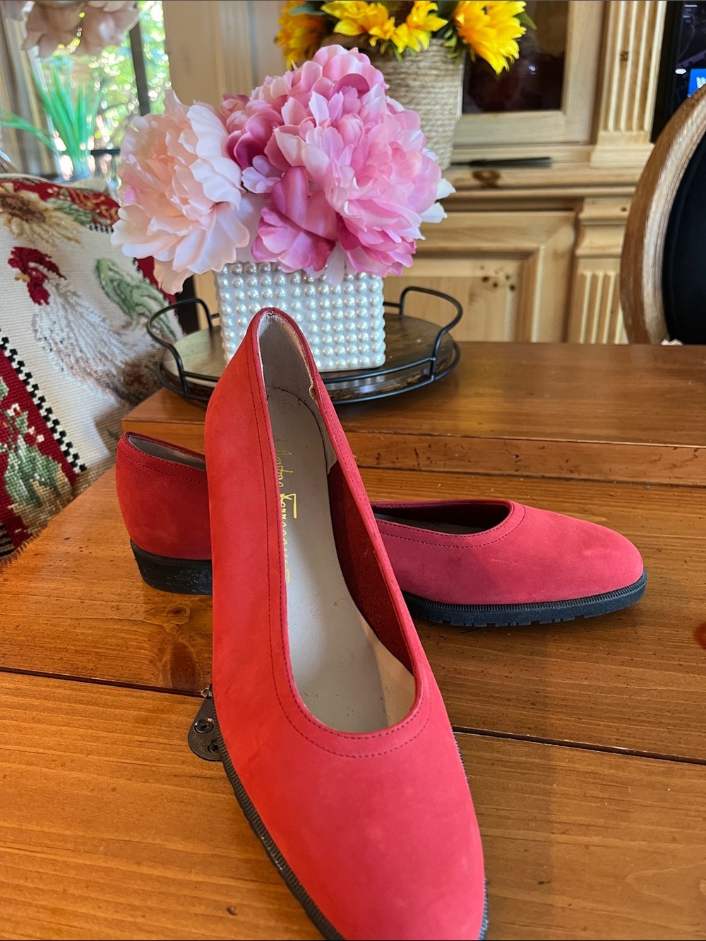 Salvatore Ferragamo Red Suede Women's Flats